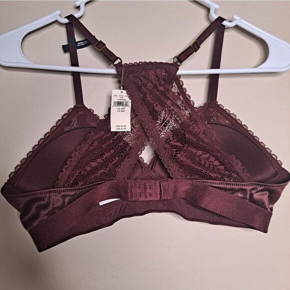 NWT Aerie Real Power Wireless Push Up Paisley Lace Bra Royal Berry Balconette - Picture 3 of 6